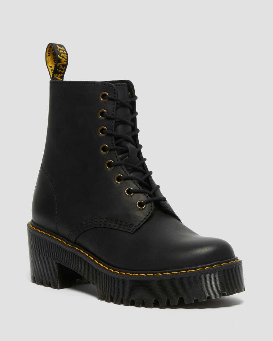 Dr. Martens Shriver Hi Wyoming Deri Heeled Kadın Kalın Tabanlı Botlar - Bot Siyah |SOIHW1456|